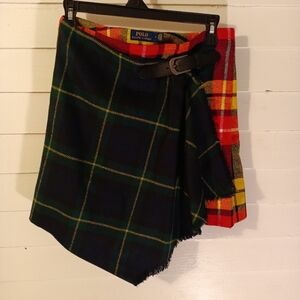 Polo Ralph Lauren Wool Plaid Belted Pleated Skirt Academia Prep Schoolgirl Prep